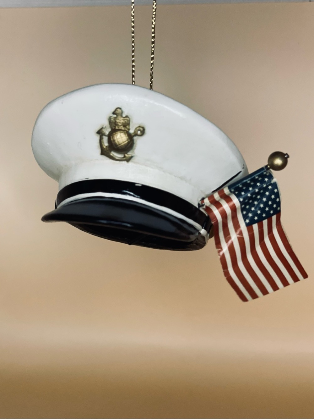 US Navy Military Dress Hat with American Flag Ornament